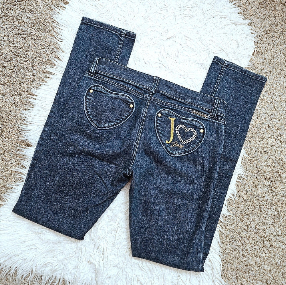 RARE Y2K Juicy Couture The Kate Heart Embellished Straight Legged Denim Jeans